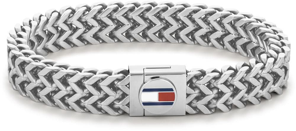Armband i rostfritt stål med pansarlänk och Tommy Hilfiger-flagga vid låset
