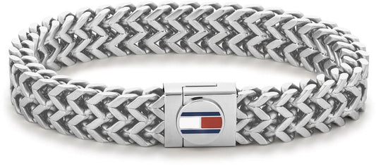 Armband i rostfritt stål med pansarlänk och Tommy Hilfiger-flagga vid låset