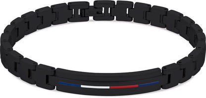 Svart länkarmband i rostfritt stål med färgade ränder och Tommy Hilfiger-logotyp