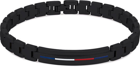 Svart länkarmband i rostfritt stål med färgade ränder och Tommy Hilfiger-logotyp