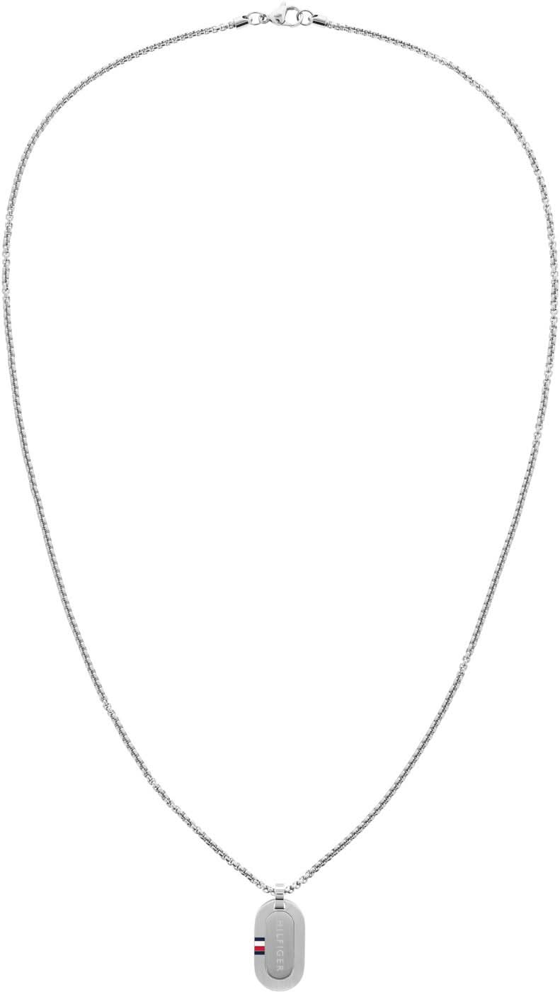 Halsband med venetiansk länk och Tommy Hilfiger-berlock, rektangulärt medaljong.