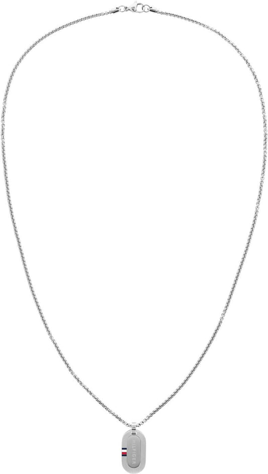Halsband med venetiansk länk och Tommy Hilfiger-berlock, rektangulärt medaljong.