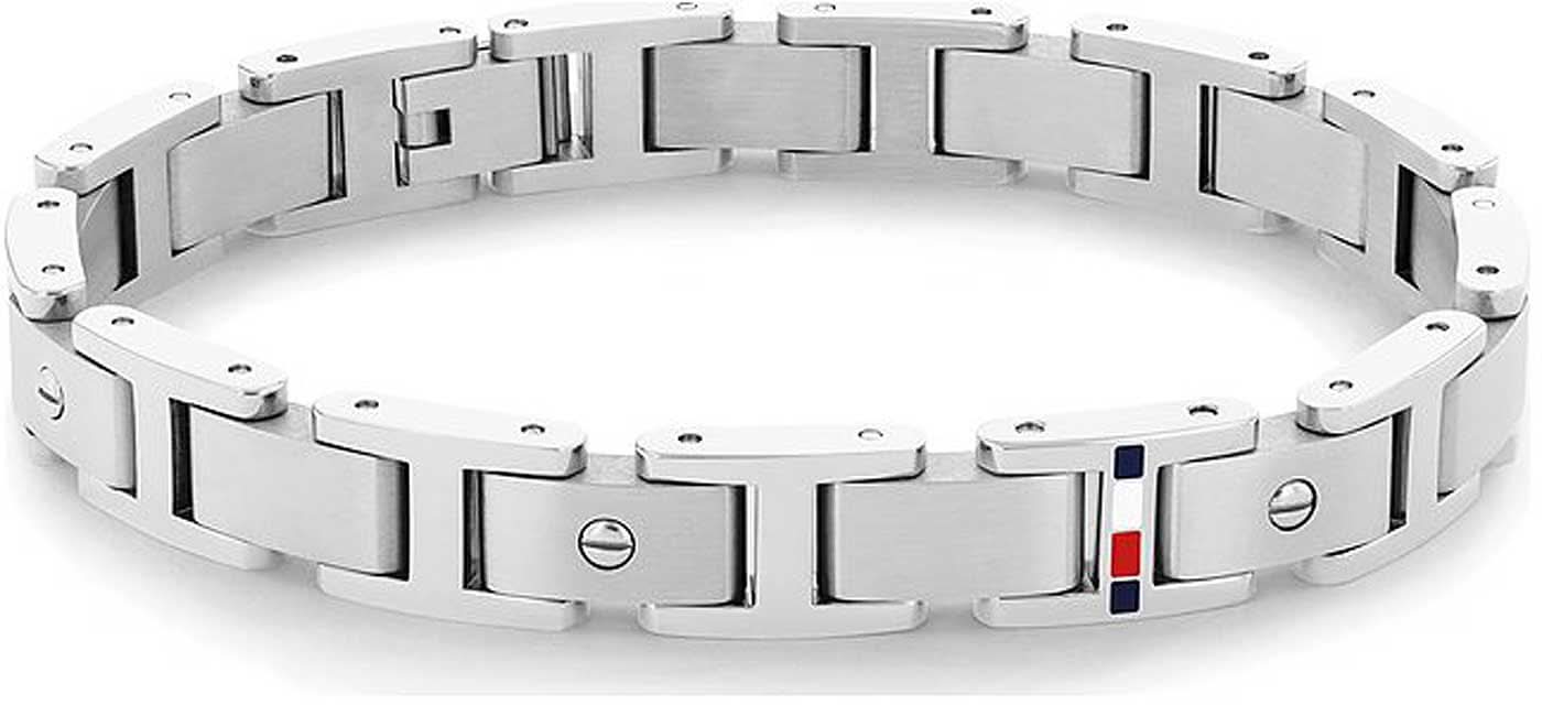 Länkarmband för män från Tommy Hilfiger, silverfärgat armband i rostfritt stål med färgade inslag