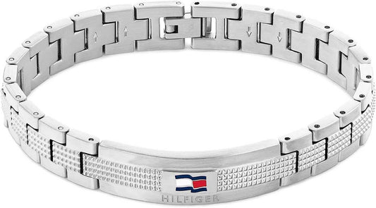 Länkarmband i rostfritt stål med Tommy Hilfiger-gravyr, silverfärgade länkar