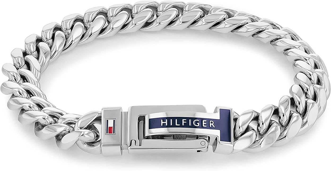 Armband i rostfritt stål med pansarlänkar och rektangulärt spänne med Hilfiger-logotyp