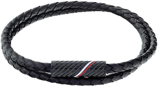 Tommy Hilfiger flätat läderarmband, svart flätat läder med magnetlås