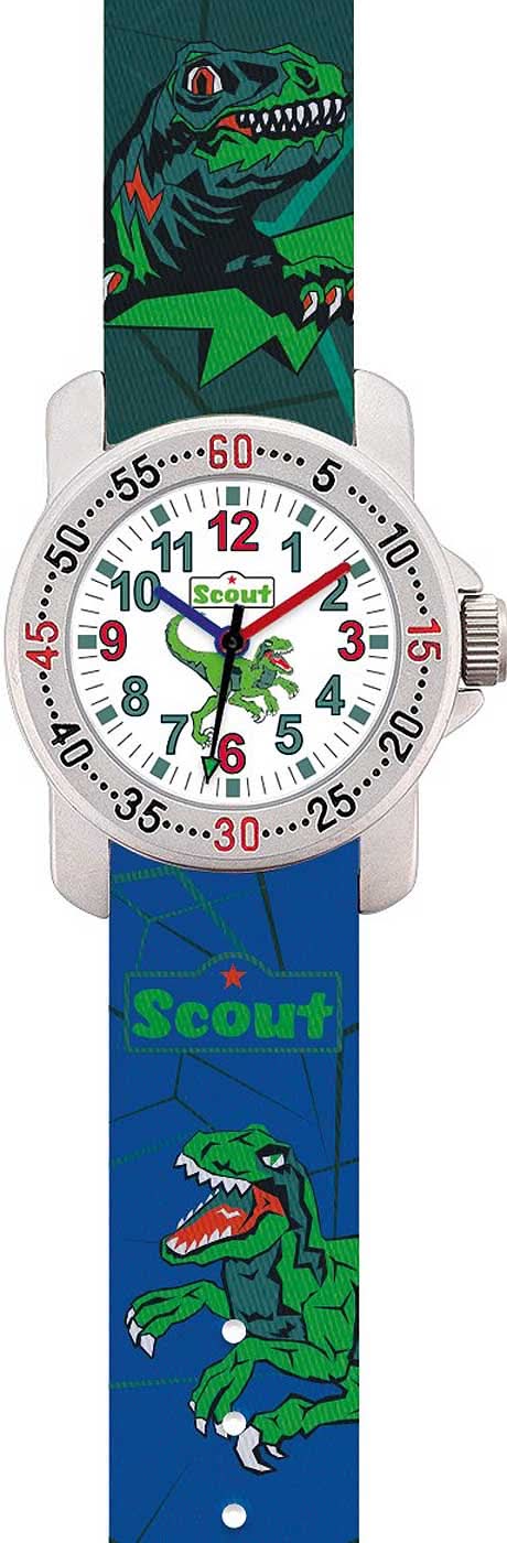Armbandsur för pojkar med dinosaurierymder, vit urtavla och blått armband