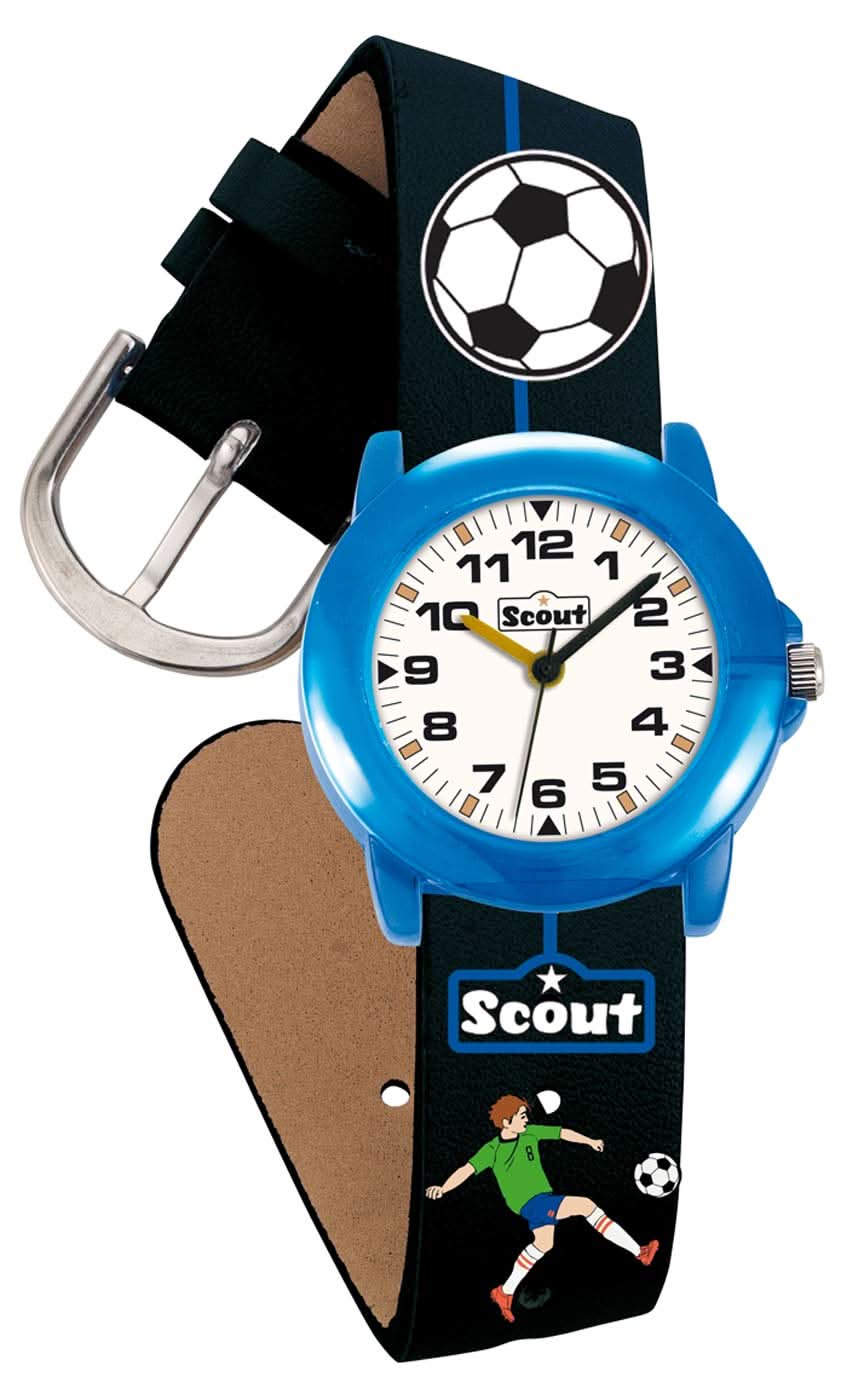 Scout Scout-lärklocka för pojkar med blå urtavla och tryckt läderarmband