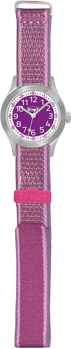 Scout Cool klocka för flickor med lila armband och silverfärgat boett, urtavla med siffror