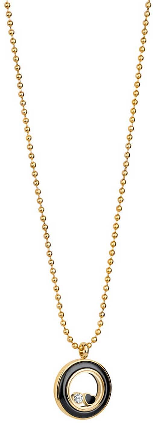 Bering halsband i rostfritt stål med kulkedja och runt hänge, mörk