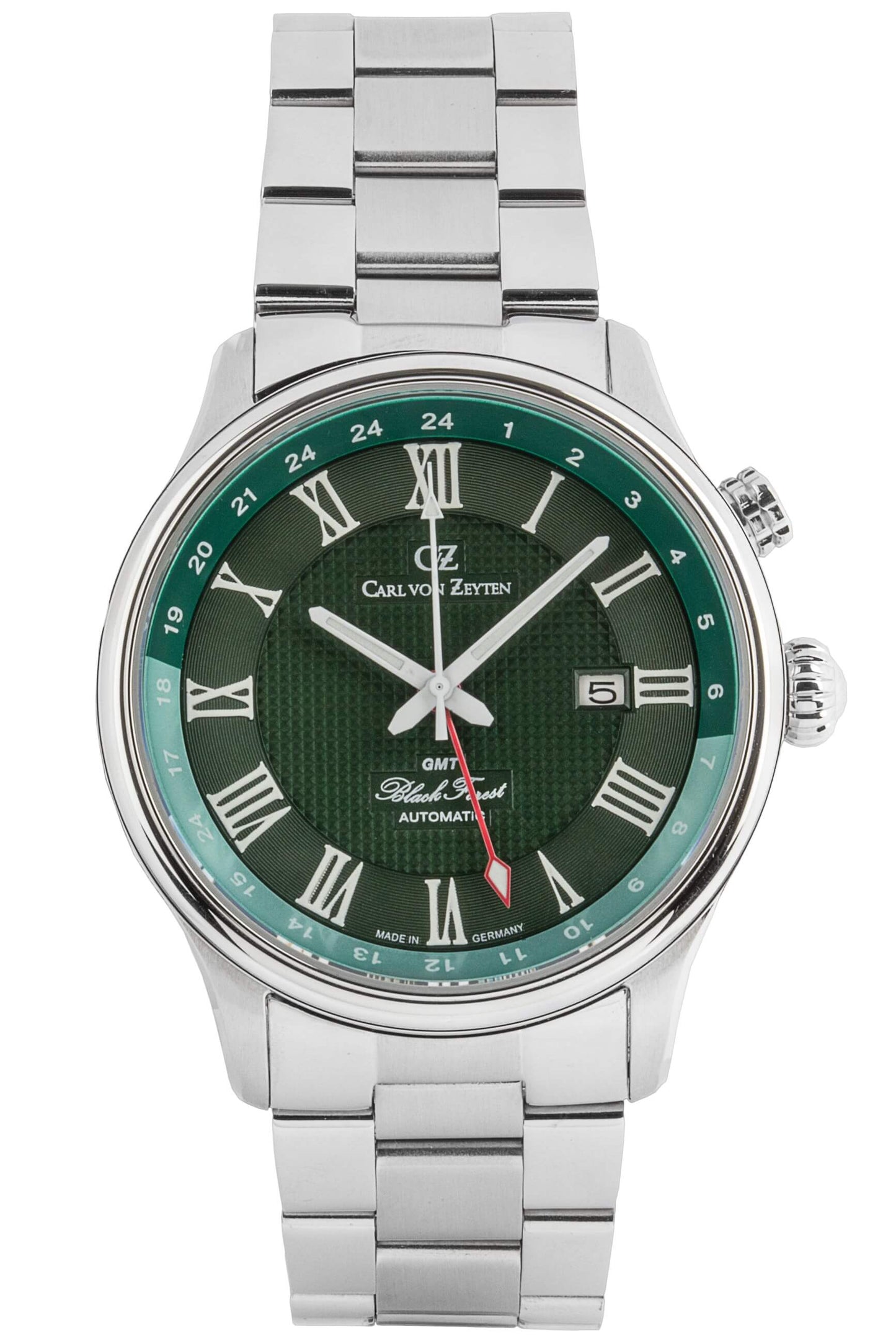 Herrenuhr mit grünem Zifferblatt und silbernem Edelstahlarmband, Automatik, Saphirglas
