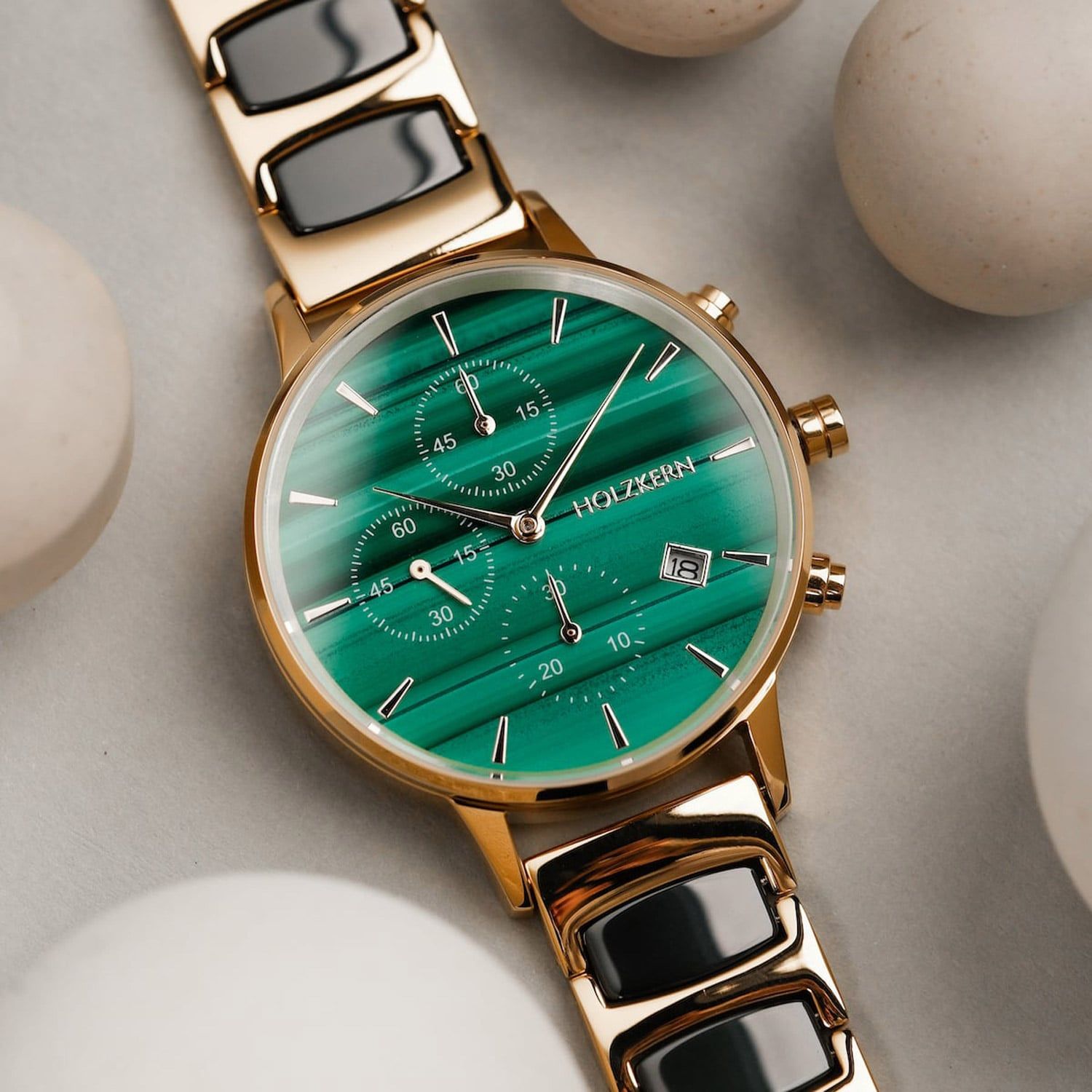 Holzkern Jolly Damenuhr Chronograph • Malachit-Zifferblatt • Quarzwerk, Bild 2