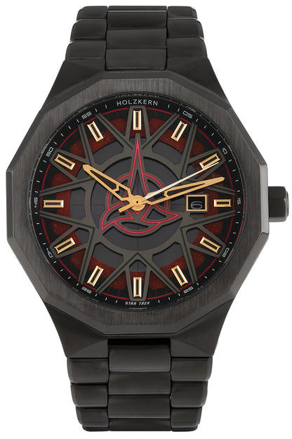 Holzkern Star Trek Klingon Herrenuhr Jaspis/Rot • Solarwerk • Mineralglas