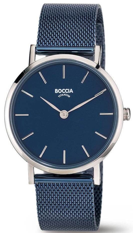 Boccia Damklocka med blå urtavla och blått metallarmband