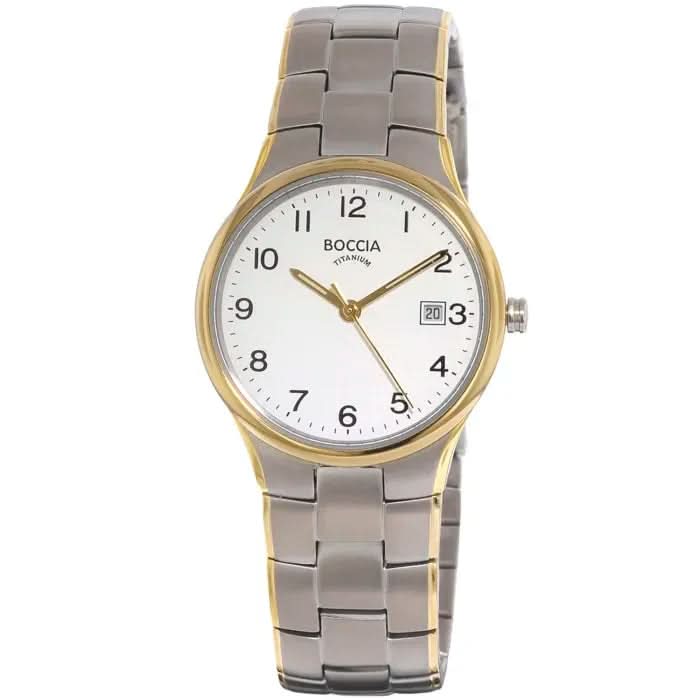 Boccia Damenarmbanduhr Bicolor mit weißem Zifferblatt, Datumsanzeige bei 3 Uhr