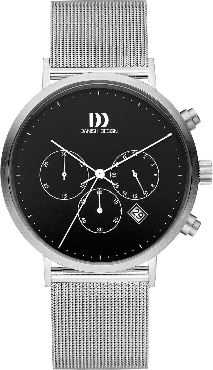 Danish Design armbandsur med svart urtavla, kronografvisare och mesharmband