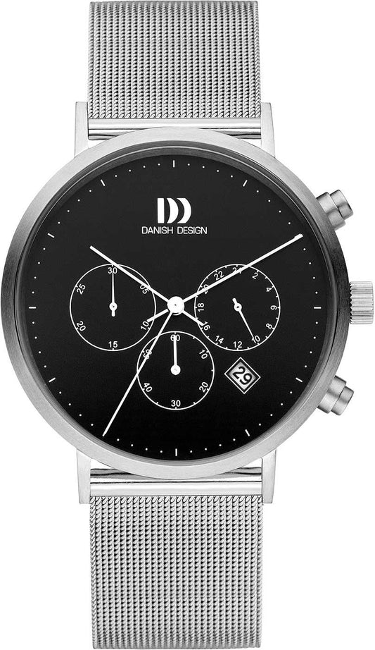 Danish Design armbandsur med svart urtavla, kronografvisare och mesharmband