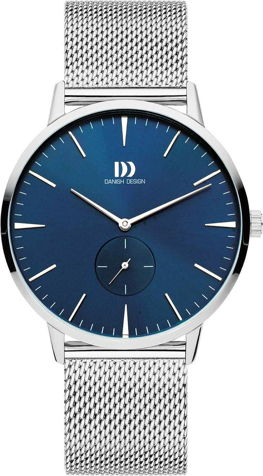 Herrklocka från Danish Design med blå urtavla och mesharmband i metall.