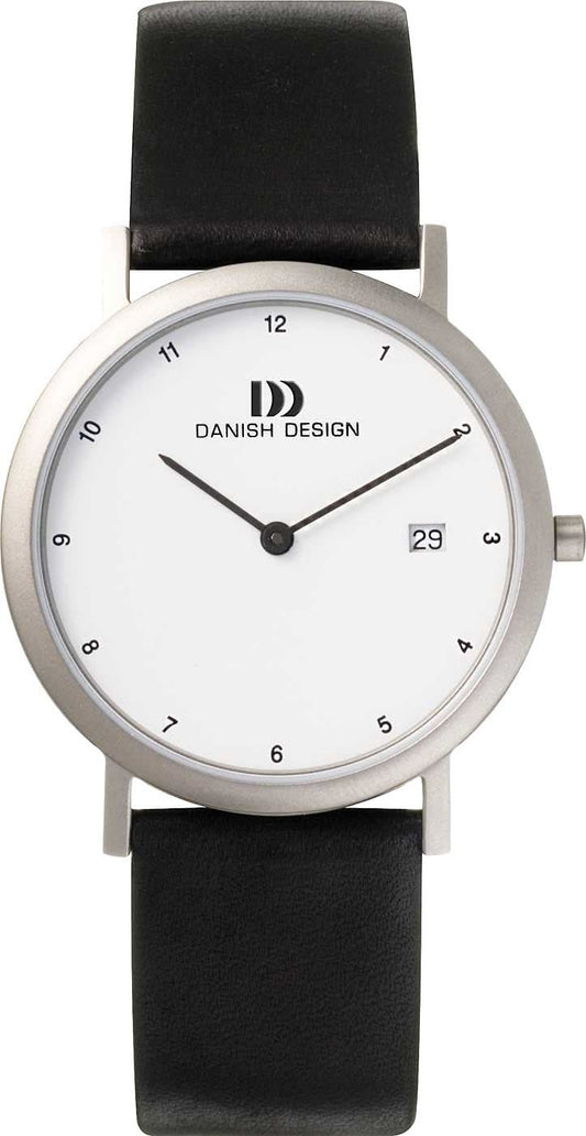 Danish Design herrklocka med svart läderarmband och vit urtavla