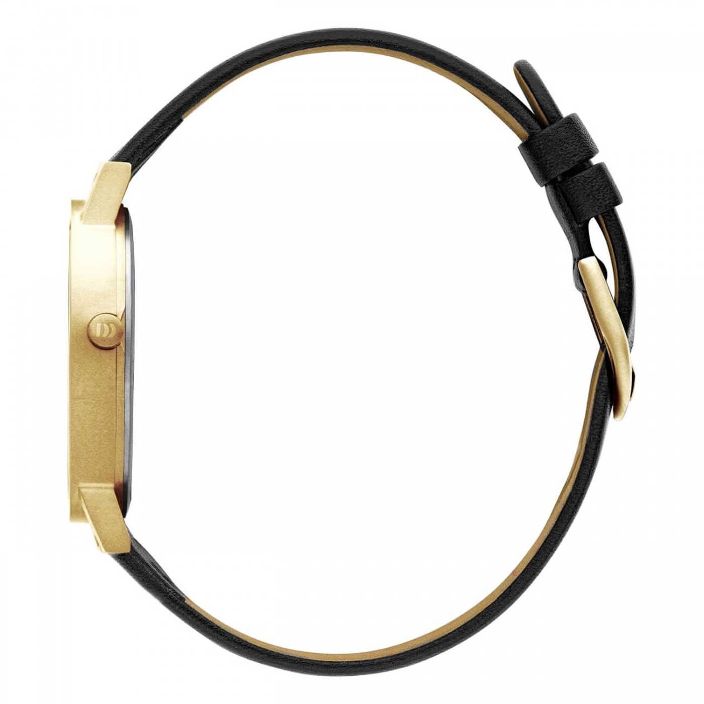 Herrklocka sidovy med svart läderarmband och guldfärgat hölje