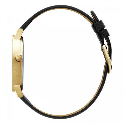 Herrklocka sidovy med svart läderarmband och guldfärgat hölje