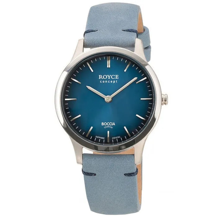 Royce Armbanduhr mit blauem Zifferblatt, Titan-Gehäuse und blauem Lederarmband