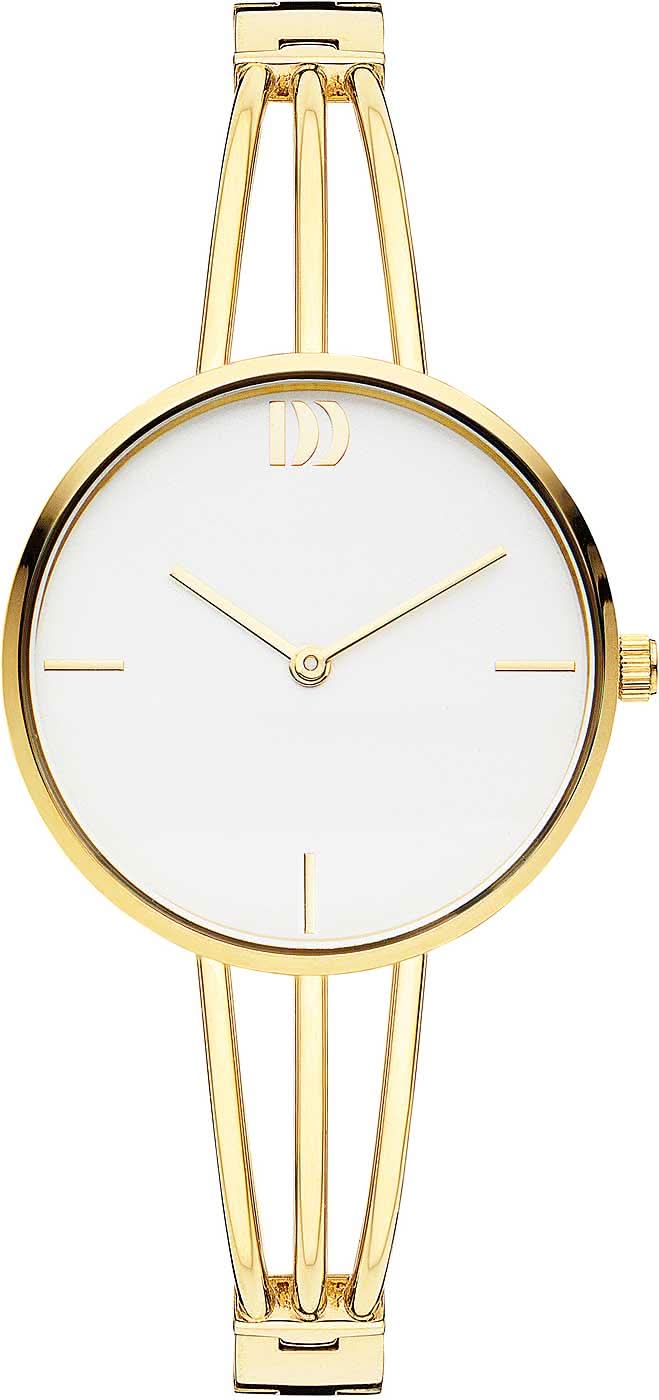 "Damklocka från Danish Design med guldfärgat metallarmband och vit urtavla"