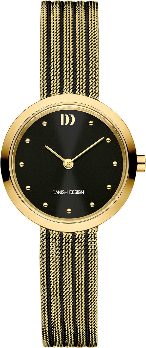 Damklocka med svart urtavla, guldfärgad rund boett och flätat armband