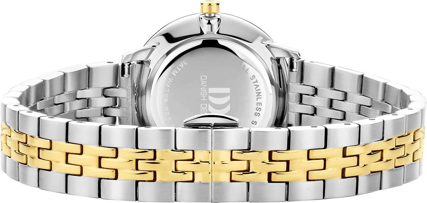 Damarmbandsur med tvåfärgat metallarmband och spänne (silver/guld)