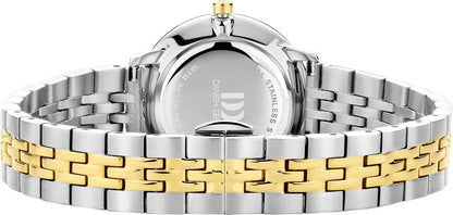 Damarmbandsur med tvåfärgat metallarmband och spänne (silver/guld)