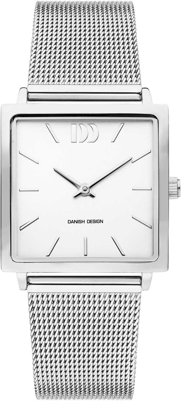 Dansk design damklocka med silverfärgat armband i rostfritt stål och rektangulär urtavla