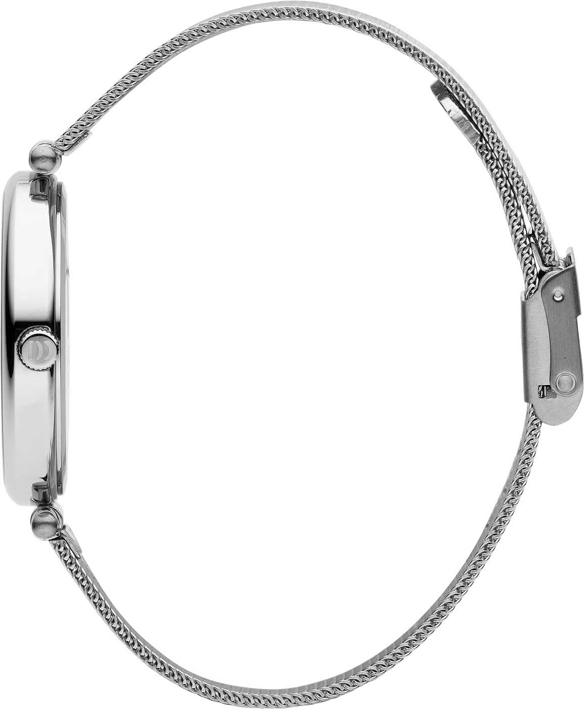 Damklocka med armband i rostfritt stål och polerad boettsida, sidovy med krona
