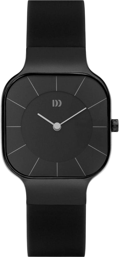 Svart damklocka med analog urtavla och svart gummiband