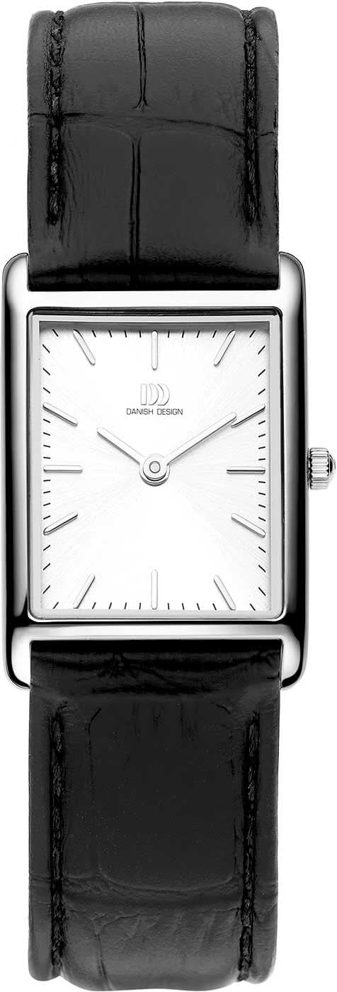 Danish Design damklocka med svart läderarmband och vit rektangulär urtavla