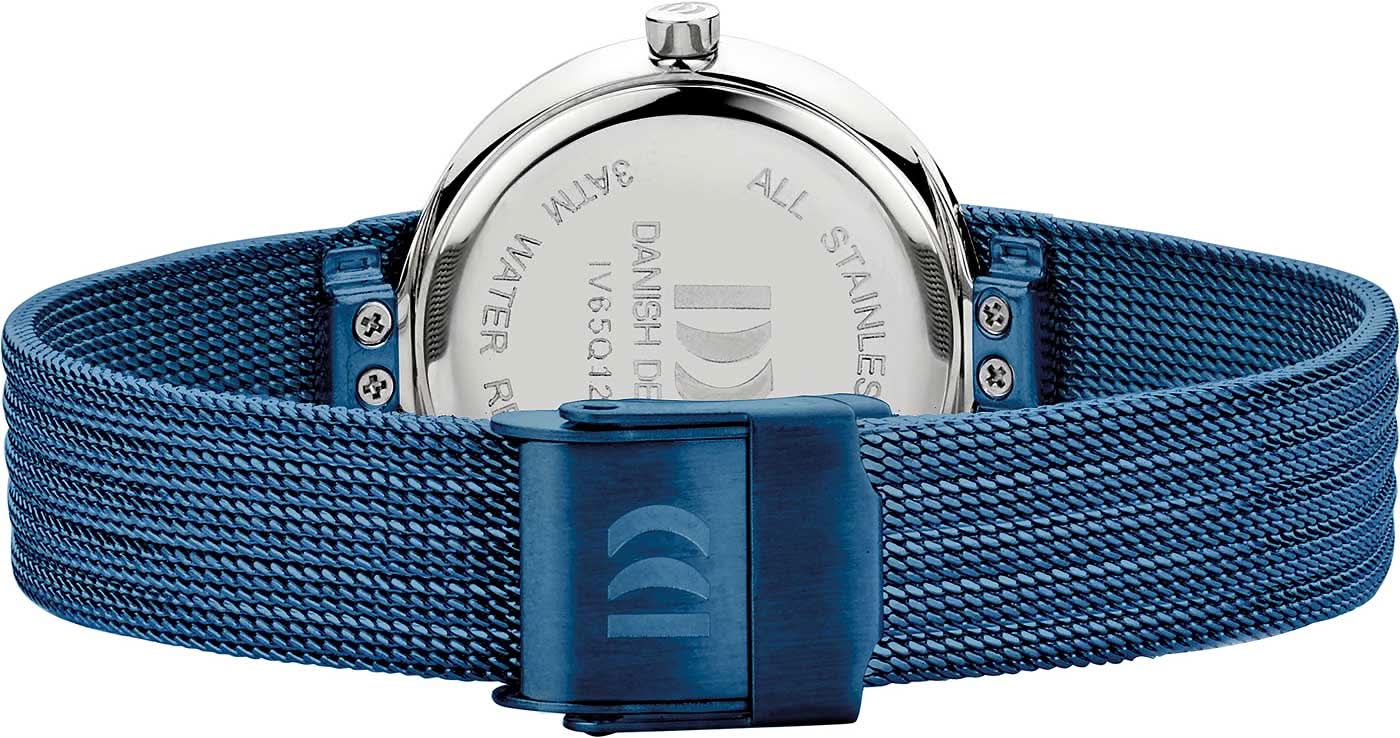 Herrarmbandsur med blått armband och spänne på bakboetten, silverfärgad titan