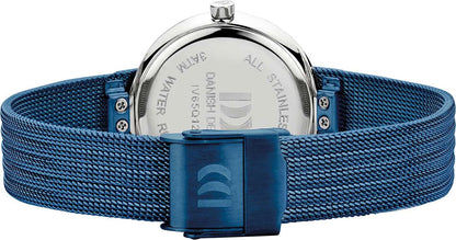 Herrarmbandsur med blått armband och spänne på bakboetten, silverfärgad titan