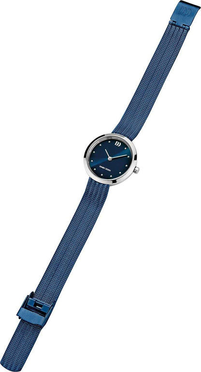 Armbandsur för herrar med blått textilarmband och runt silverfärgat boett