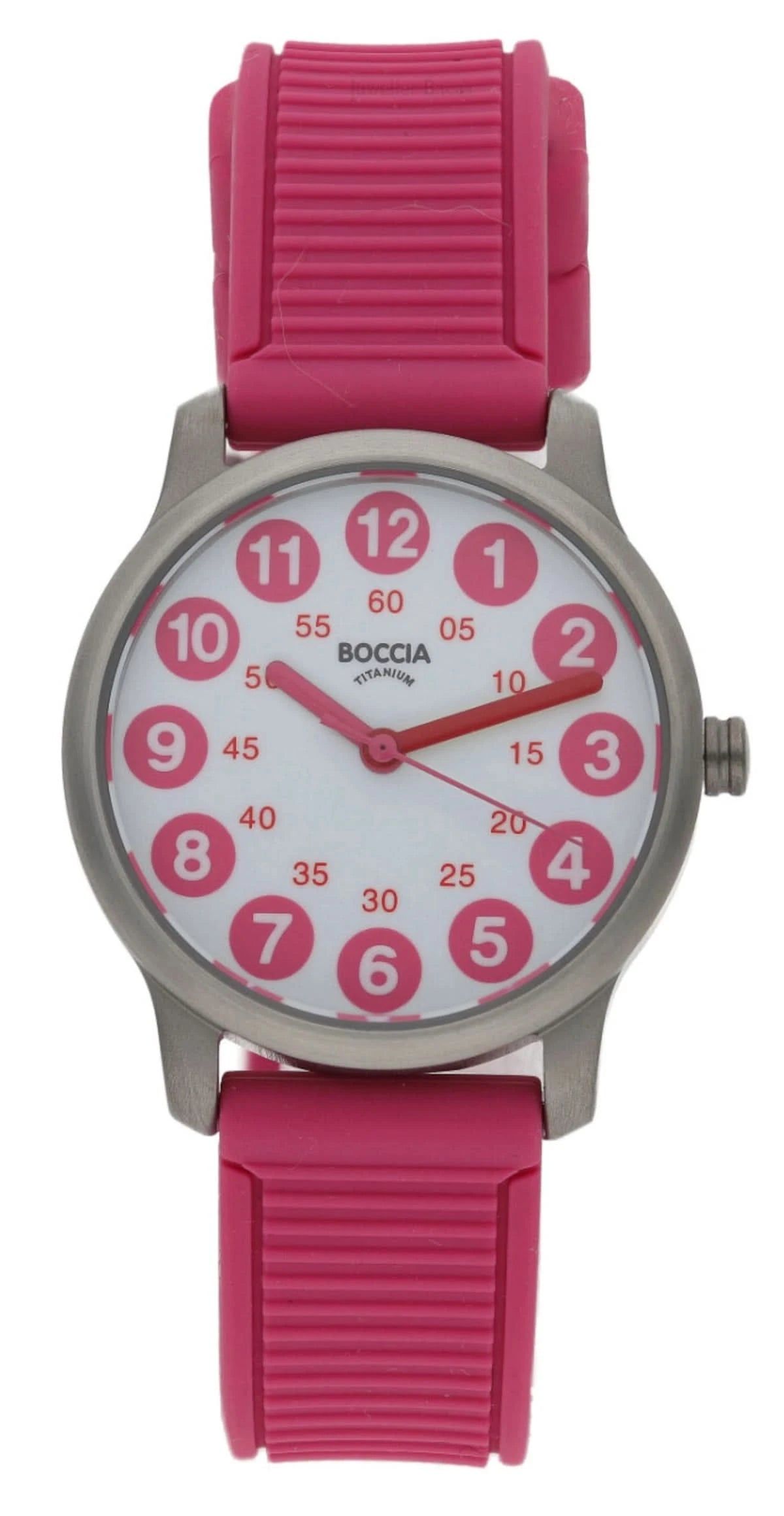 Analog Boccia-armbandsur med rosa silikonband och rosafärgad urtavla