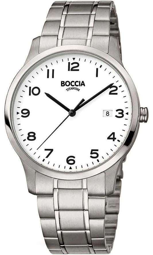 Boccia herrklocka med vit urtavla och silverfärgat metallarmband
