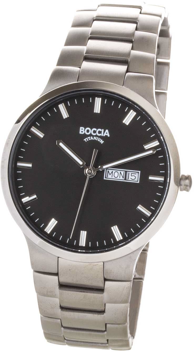 Boccia herrarmbandsur med svart urtavla, streckindex, datumfönster och titanarmband