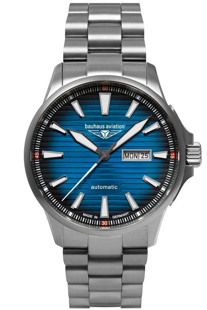 Herrenarmbanduhr mit blauem Zifferblatt, Metallband und Leuchtzeigern, Datumsanzeige