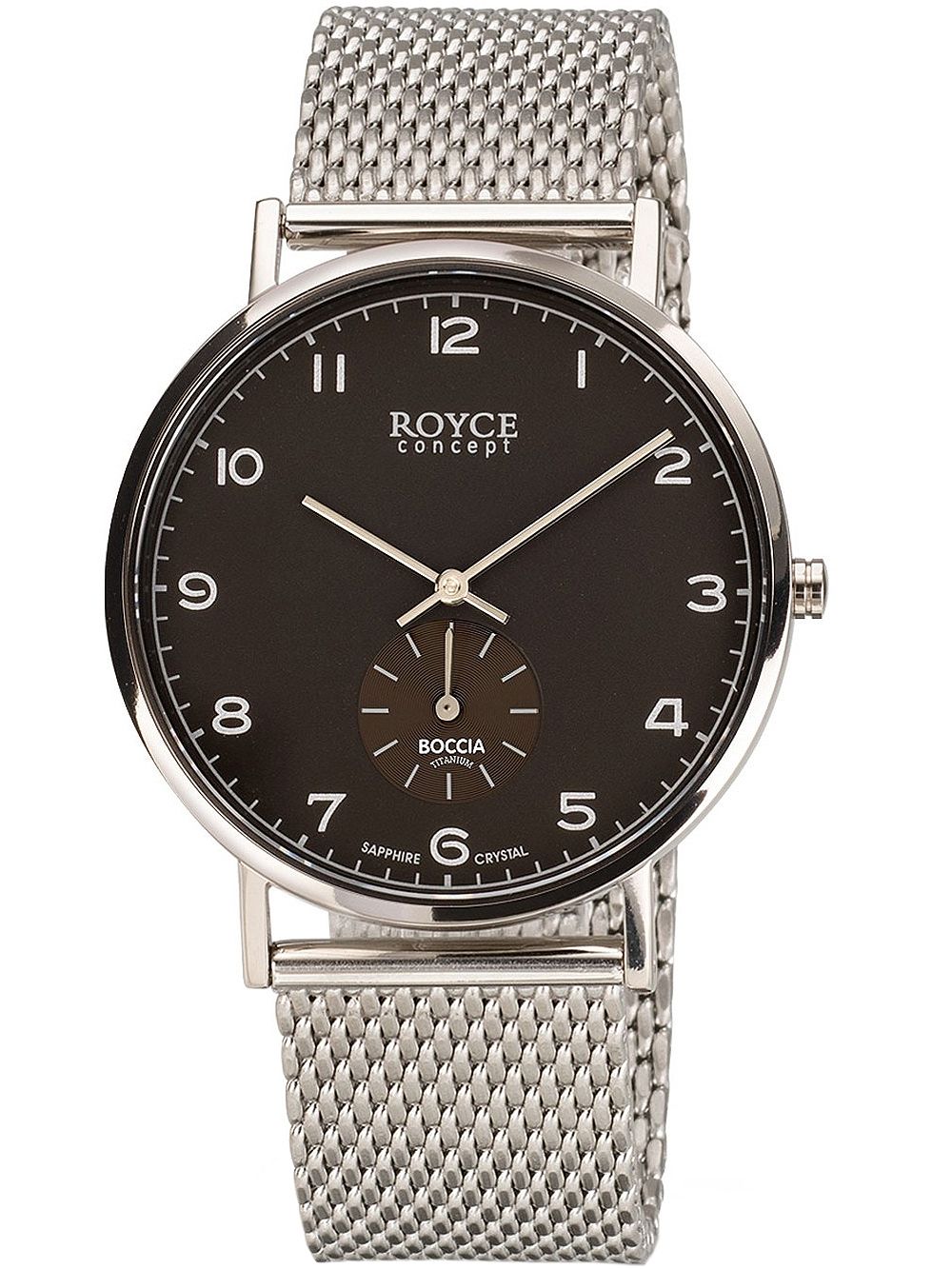 Herrenarmbanduhr: schwarzes Zifferblatt, Metall-Meshband, silberne Zeiger, Saphirglas