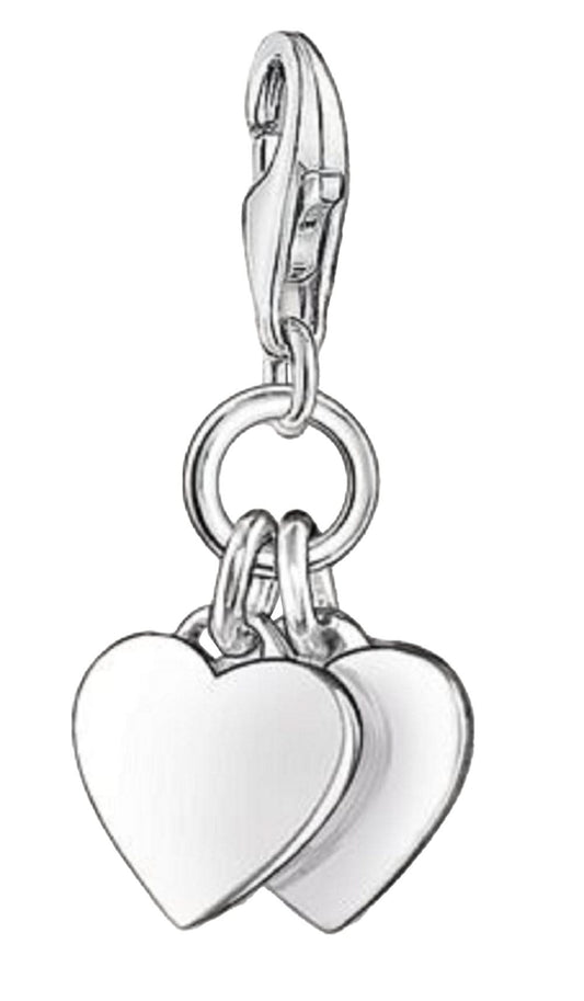 Hjärtberlock i 925 sterlingsilver, två sammanlänkade hjärtan med ögla