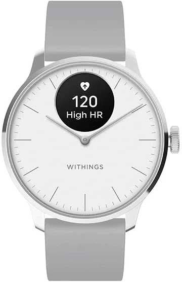 WITHINGS ScanWatch hälsosmartklocka med grått silikonarmband och rund skärm