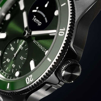 Unisex-smartwatch: svart skärm med temperaturvisning, boett i rostfritt stål, räfflad ring