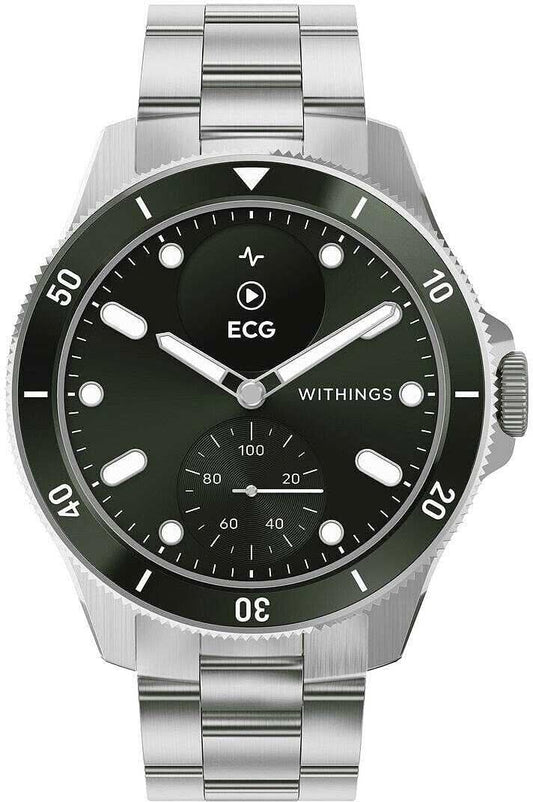 Withings ScanWatch Nova unisex-klocka med metallarmband och svart urtavla, ECG-logotyp