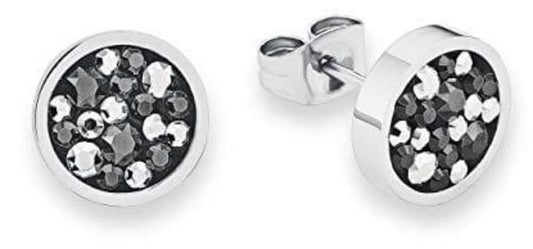 s.Oliver Jewelry örhängen 9239467, runda, silverfärgade med svarta och klart gnistrande stenar