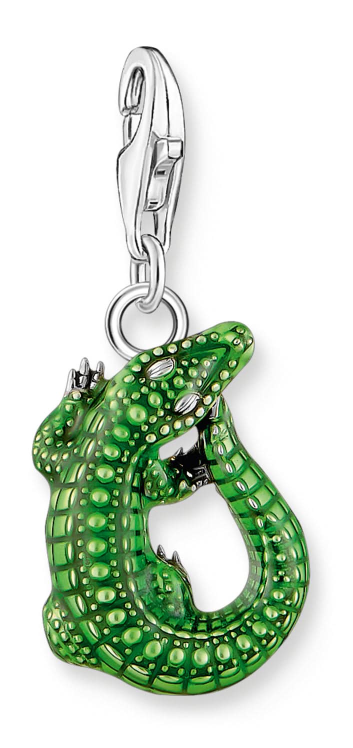 Thomas Sabo Charm-hänge med krokodil: silverfärgad ögla, grön emaljerad krokodil