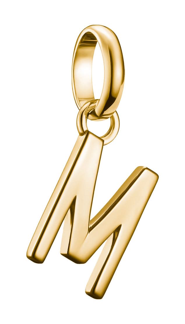 Charm-hänge i förgyllt silver M med ögla och ring