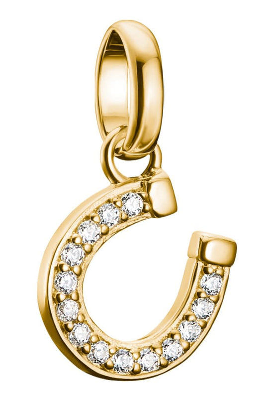 Förgyllt hästskocharm med stenutsmyckning